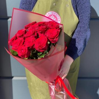 Красные розы 40 см 15 шт. (Россия)